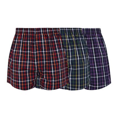 The Collection Pack of three navy grid checked boxers